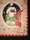 Vintage Christmas Greeting Card Embossed Pretty Girl Die-cut Frame Unused