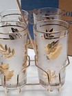 Vintage Libbey Golden Foliage Frosted 12oz Tumbler Set Of 8 With Caddy And Box 