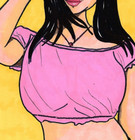 Original Pop Art Drawing Female Girl Woman Pink Top Sketch Artwork