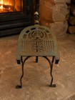 Antique 19th C Brass Wrought Iron Hearth Footman Trivet Wood Handle Victorian
