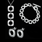 Square Loop Pendant Necklace Bracelet And Earrings Set Sterling Silver