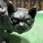 Vintage Cast Iron Black Cat Doorstop 3 6 Lbs Crazy Green Eyes Scared Arched Back