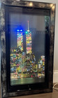 Vtg 1970s Electric Art Light-up Nyc Skyline Twin Towers   New Italian Wood Frame