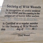 1974 Wild Weasel Society Vietnam Cave Putorium Certificate Vintage Usaf