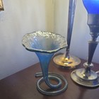 Vintage Blue Glass Flower Vase 7 Lnches Tall And 4 1 2 Wide
