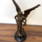 Bronze Sculpture Statue Woman Archangel Nemesis Marble Angel Sword Wings Decor