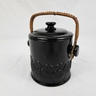 Black Glass Fenton Jar Ebony Macaroon Cookie Jar W lid  1681 Vintage Circa 1930