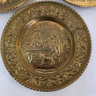 Vintage Brass Wall Plates Set Embossed Scene England Home Decor- Lot Of 3