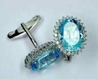 4ct Oval Cut Lab Created Aquamarine Men s Fancy Cufflinks 14k White Gold Plated