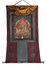 Guru Padmasambhava Old Oil Varnished Tibetan Thangka Painting With Silk Brocade