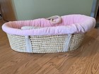 Plush Pink Lined Baby Moses Basket 32   x20   x11   in W blanket