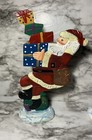 X2 Vintage Wooden Carved Painted Christmas Santa Holding Presents