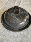 Studio Pottery Covered Butter Cheese Dish Dome Lid Blue Ceramic Artist Signed
