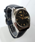 Seiko 5 7009-8761 Auto Day date 38mm Black Dial Gold Indices W new Leather Strap
