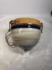 Vintage Stoneware Hanging Planter Pot Gray And Blue Glaze Read