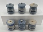 Antique Set Of 6 Blue And White Basketweave Stoneware Spice Jars Mccoy