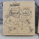 Rubber Stamps Christmas Lot Of Three Snowman Santa Tied Bow Wood Mounted
