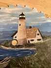 Vintage Hand Painted Signed Saw Blade With Lighthouse Boat   Seagulls 9-3 4   