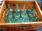 Rare Dovetailed Antique Wood Moxie Case W  12 Matching Aqua Moxie 26 Oz  Bottles