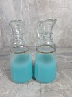 Vtg Anchor Hocking Blendo Blue Glass Gold Trim Oil   Vinegar Cruet Mcm No Tops