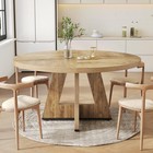 Round Dining Table For 4-6 People  47 Inches Dining Room Table With Wooden Pe   