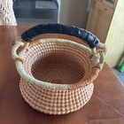 Bolga Market Basket - Hand Woven -with Black Leather Wrapped Handle  10    African