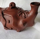 Vintage Chinese Clay Teapot Ornate Animal Nature Lizard Squirrel Leaves Carving 
