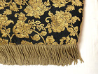 Vintage Black Golden Tan Throw Blanket Bed Quilt Runner Fringe Custom Thick Luxe