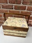 Wooden Floral Sewing Box Or Jewelry Keepsake Box Chest With Tray Vintage  Nice  