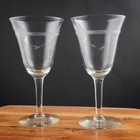 Vintage Etched Floral Crystal Wine Glasses     Set Of 2