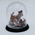 Miniature Terrier Dog Figurines In Glass Cloche Dome German Signed Numbered Vtg