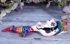 Mermaid With Fish On Head Clay Ornament Handmade Hand Painted Mexican Folk Art