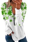  Ladies St  Patricks Day Clover Shirt Long Sleeve Half Zip Large Big Clover