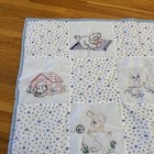      Vintage Hand-embroidered Baby Quilt     Blue   White  Adorable Puppy Motifs