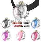 2024 Pink Abs Resin Male Chastity Cage Device With 4 Rings Lock Belt
