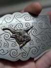 Vintage Usa Made Western Belt Buckle Cowboy Longhorn Bull Steer Longhorn Rodeo