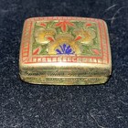 Antique Enameled Brass Pill Box Or Snuff Box Decorated All Over No Mark 1 5x1 25