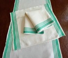 Set Of 3 Vintage Linen cotton Kitchen Tea Towels Green Stripe Farmhouse Cottage