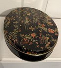 Vintage 1950   s Chinoserie Tin Metal Container Oval Large 11    Vguc