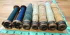 7 Antique Industrial Wood   Metal Sewing Or Textile Bobbins With Thread Vintage