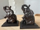 Vtg Pair Art Deco Baby Elephant Bookends Book Ends Bronzed Metal Made In India