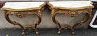 Pr Vintage Early 20th C Louis Xv Style Wall Mount Giltwood Marble Console Tables