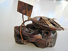       vintage Dinwoodie -slow Dolphin Feeding-metal Row Boat Sculpture Copper   Wood
