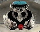 Vintage Bpoe Elks Lodge Belt Buckle Turquoise Coral Native Western Bennet Co Bc