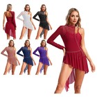 Womens Lyrical Dance Rhinestones Costume Stage Dresses Gymnastics Contemporary