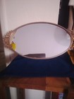 Vintage Oval Mirror Vanity Tray 16 5x10 Brass Tone Floral Rose Footed Handles