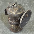 Antique Auto-lite Coal Miners Brass Helmet Lantern Carbide Lamp Light Distressed