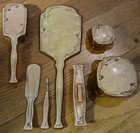 7 Piece Vintage Bakelite Celluloid   Art Deco Dresser   Vanity Set