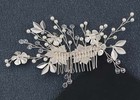 Women Silver Crystal Hair Side Comb Flower Leaves Pearl Bridal Wedding Headpiece
