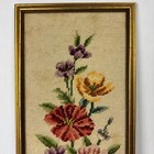 Vtg Floral Needlepoint In 21x9 Frame - Cottagecore Garden Decor Wall Art Collage